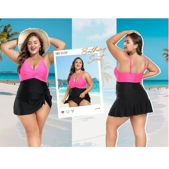 MFAVIP - 3X WPink and Black Swim Dress - Picture 2 of 12